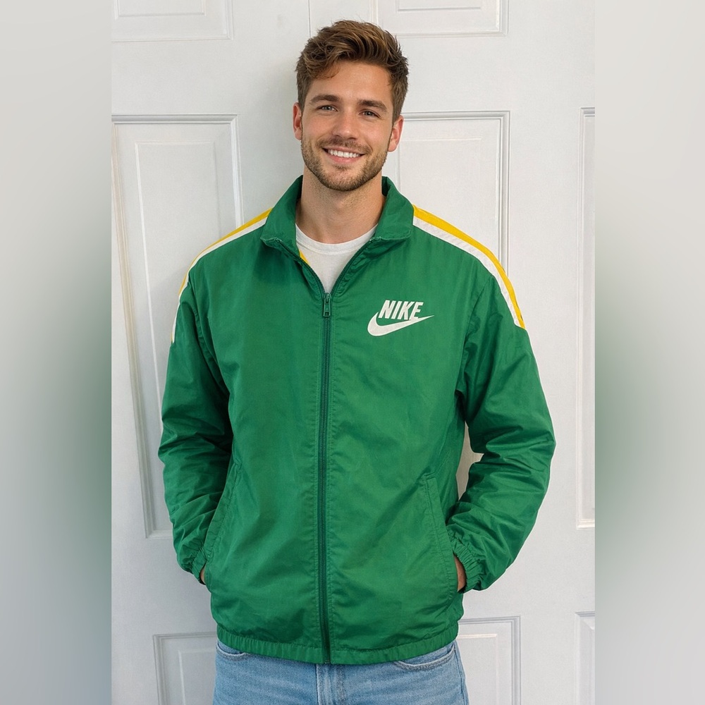 Retro Nike Green and Yellow Windbreaker Track Jacket